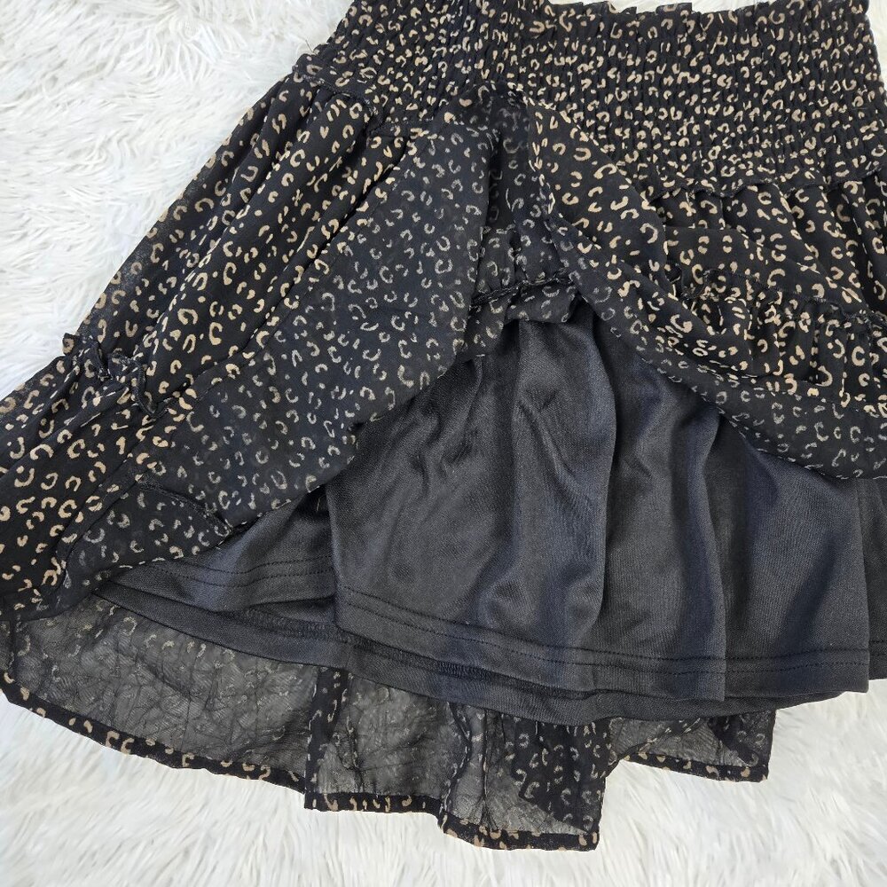 Altar’d State Sz Medium Mini Skirt Black Tan Pattern Smocked Waist Animal Print - Picture 4 of 9